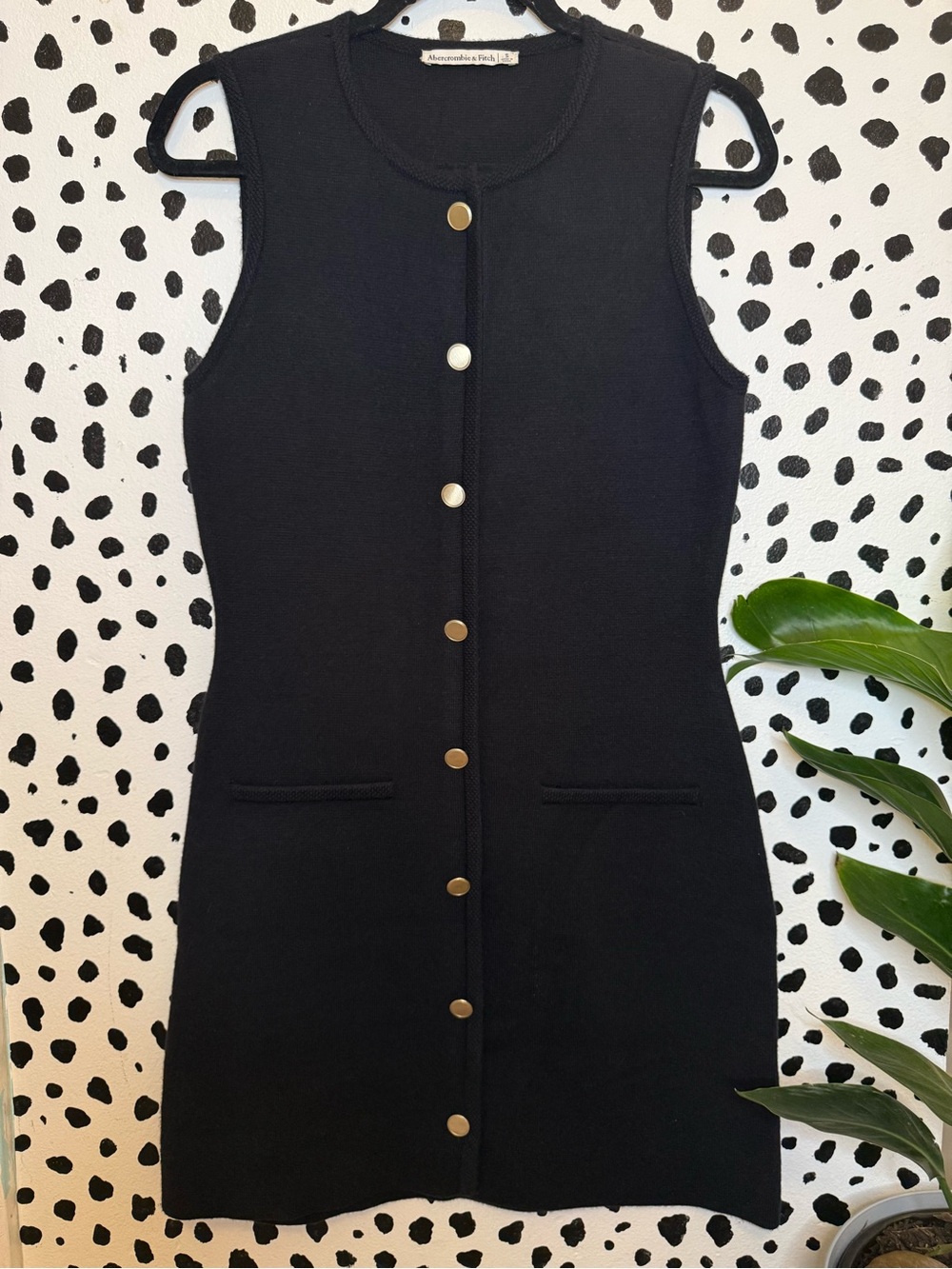 Abercrombie & Fitch Mara Old Money Sleeveless Sweater Dress Gold Buttons